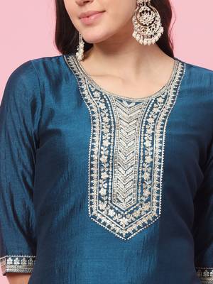 Teal-blue premium designer festive wear readymade suit 2