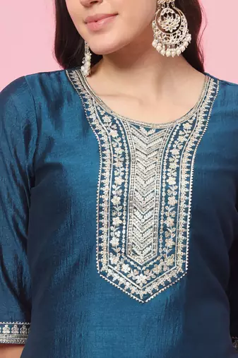 Teal-blue premium designer festive wear readymade suit