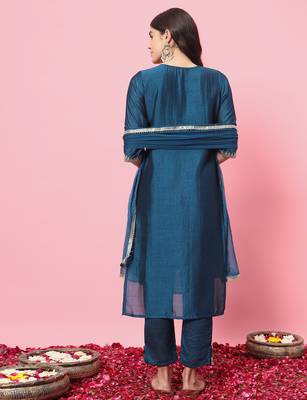 Teal-blue premium designer festive wear readymade suit 4
