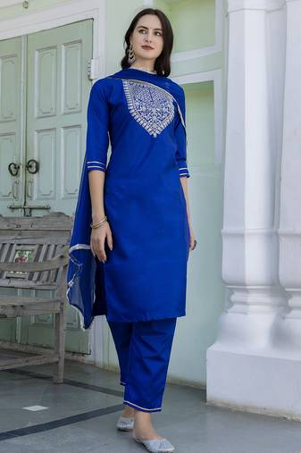 Blue premium designer festive wear readymade suit