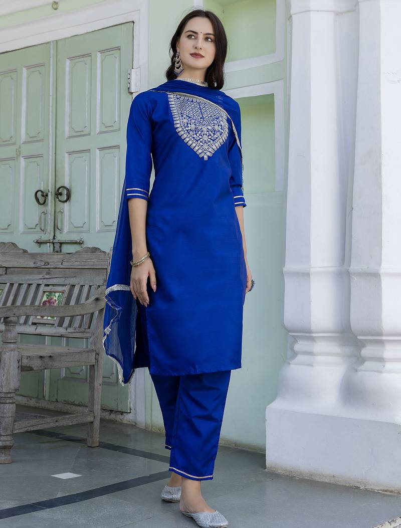 Blue premium designer festive wear readymade suit