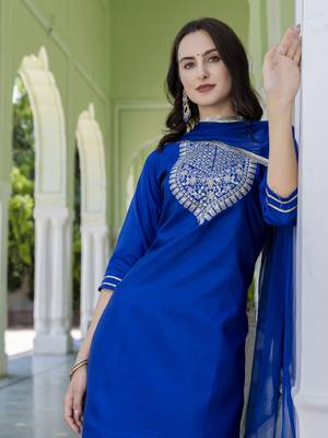 Blue premium designer festive wear readymade suit 2