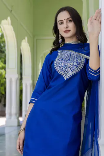 Blue premium designer festive wear readymade suit