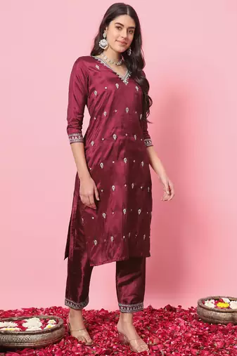 Red premium designer festive wear readymade suit