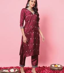 Red premium designer festive wear readymade suit