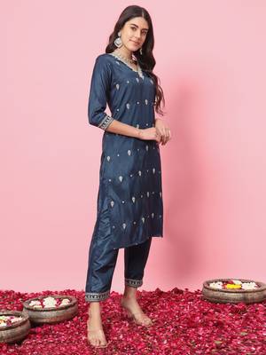 Teal-blue premium designer festive wear readymade suit 2