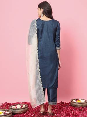 Teal-blue premium designer festive wear readymade suit 4