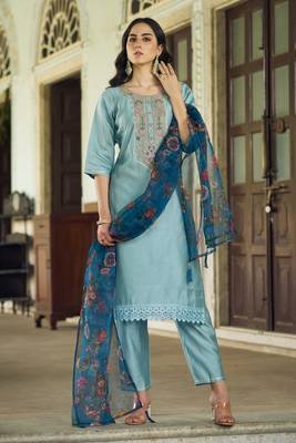 Dark-sky-blue premium designer festive wear readymade suit 2