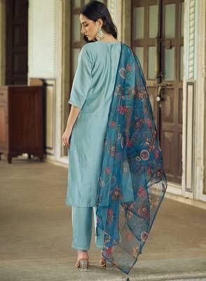 Dark-sky-blue premium designer festive wear readymade suit 4