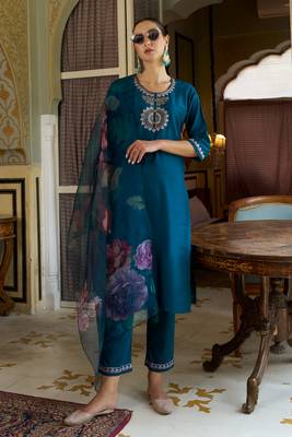 Teal-blue premium designer festive wear readymade suit 1