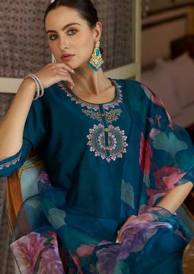 Teal-blue premium designer festive wear readymade suit 2