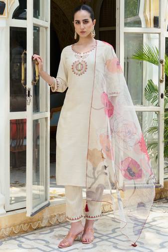 White premium designer festive wear readymade suit