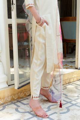 White premium designer festive wear readymade suit 2