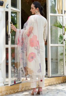 White premium designer festive wear readymade suit 3