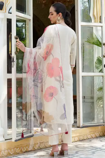 White premium designer festive wear readymade suit