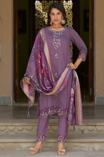 Lavender premium designer festive wear readymade suit
