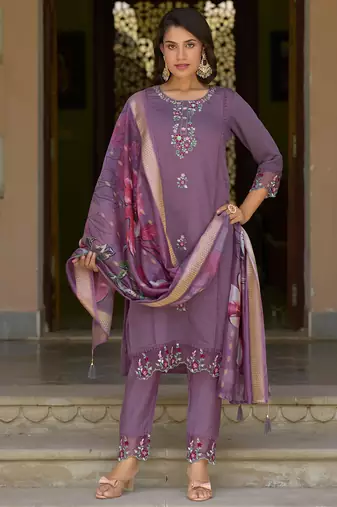 Lavender premium designer festive wear readymade suit