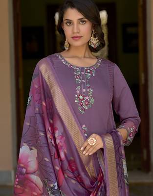 Lavender premium designer festive wear readymade suit 2