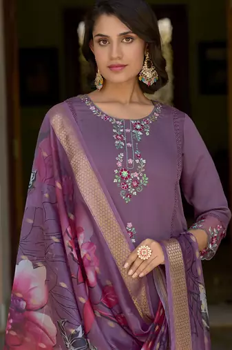 Lavender premium designer festive wear readymade suit