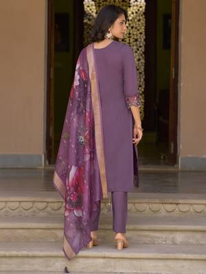 Lavender premium designer festive wear readymade suit 3