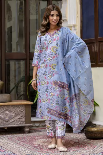 Blue premium designer festive wear readymade suit