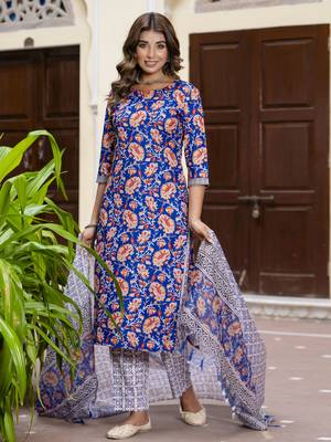 Blue premium designer festive wear readymade suit 2