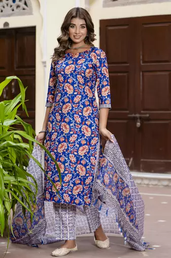 Blue premium designer festive wear readymade suit