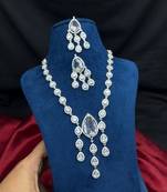teardrop crystal bridal jewellery set, silver wedding necklace earrings, indian maang tikka