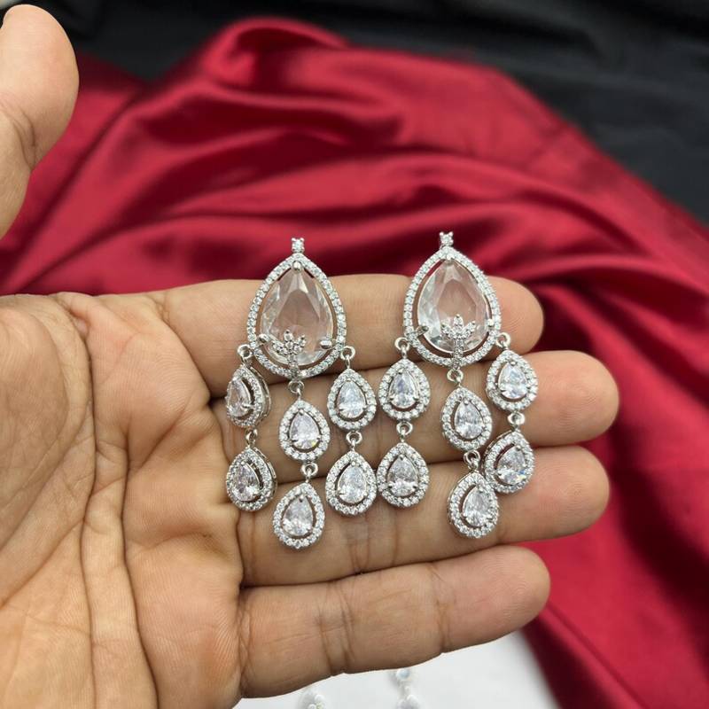 teardrop crystal bridal jewellery set, silver wedding necklace earrings, indian maang tikka