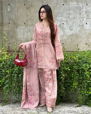 pink georgette readymade suit with digital printed work 5