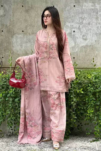 pink georgette readymade suit with digital printed work