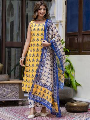 Yellow premium designer festive wear readymade suit 1