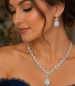 bridal necklace set, pear cut cubic zirconia wedding jewellery, teardrop earrings, prom statement set