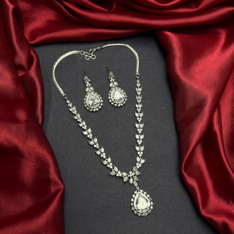 bridal necklace set, pear cut cubic zirconia wedding jewellery, teardrop earrings, prom statement set