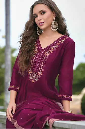 Red premium designer festive wear readymade suit
