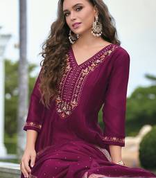 Red premium designer festive wear readymade suit
