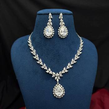 bridal necklace set, pear cut cubic zirconia wedding jewellery, teardrop earrings, prom statement set 3