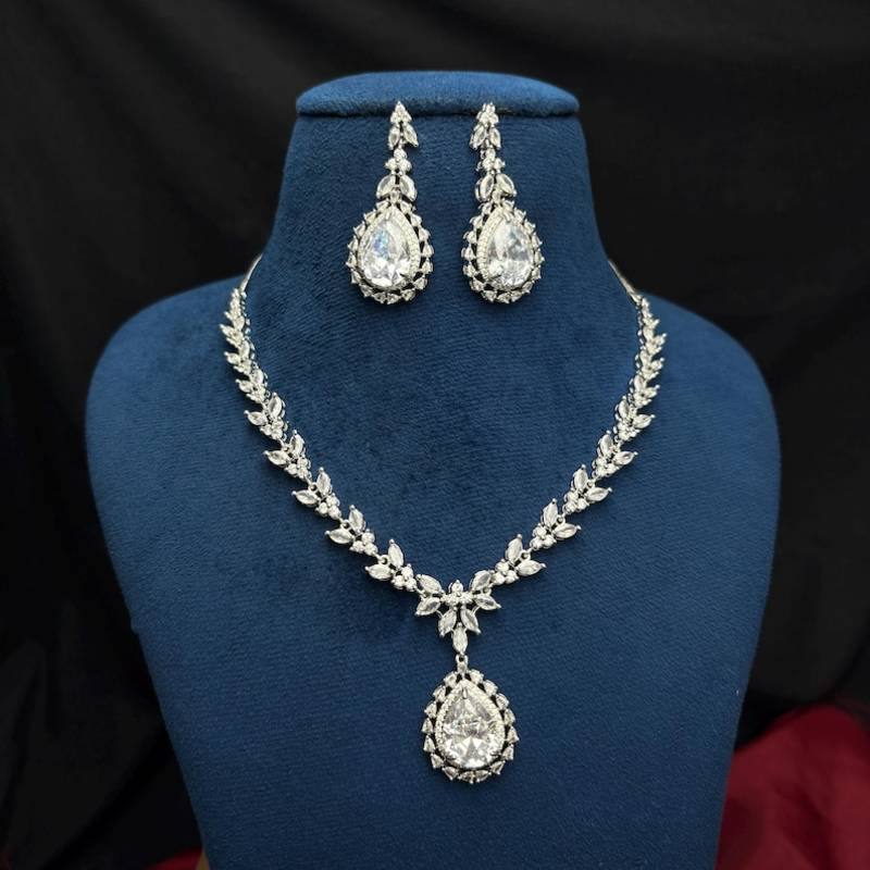 bridal necklace set, pear cut cubic zirconia wedding jewellery, teardrop earrings, prom statement set