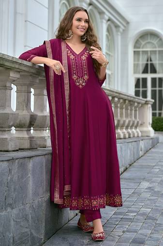 Red premium designer festive wear readymade suit
