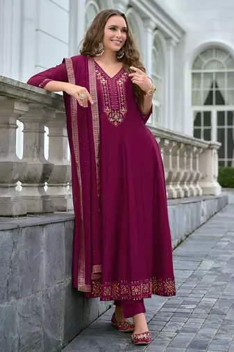 Red premium designer festive wear readymade suit