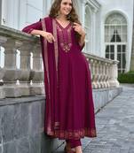 Red premium designer festive wear readymade suit