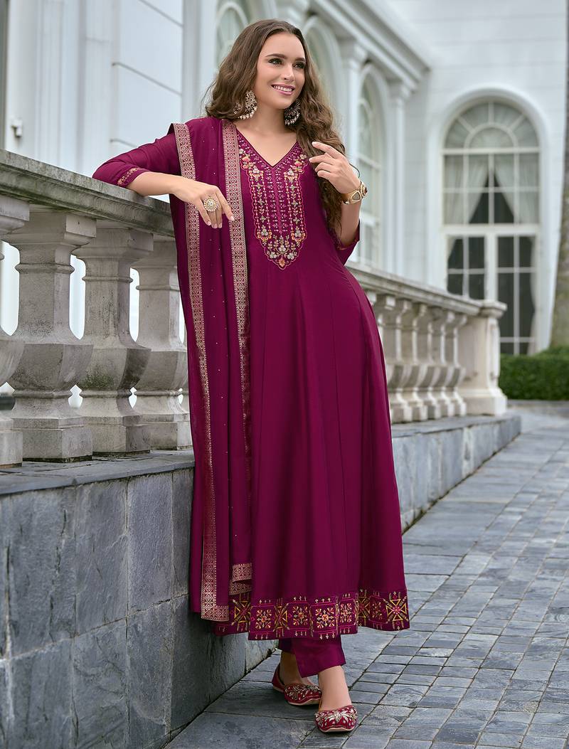 Red premium designer festive wear readymade suit