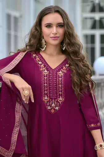 Red premium designer festive wear readymade suit