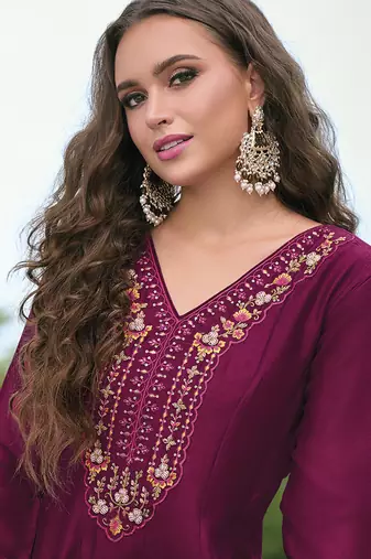 Red premium designer festive wear readymade suit