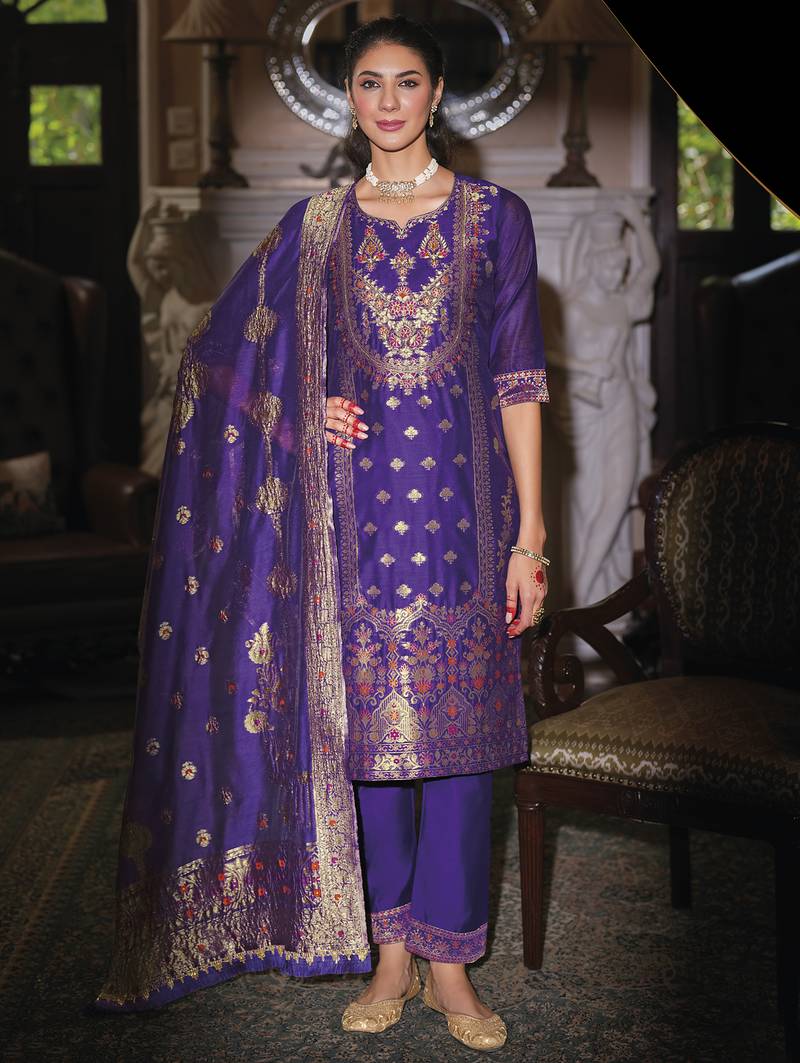 Royal-blue premium designer festive wear readymade suit