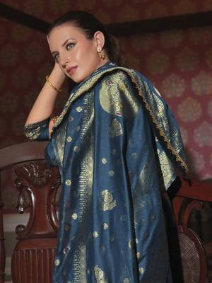 Teal-blue premium designer festive wear readymade suit 2