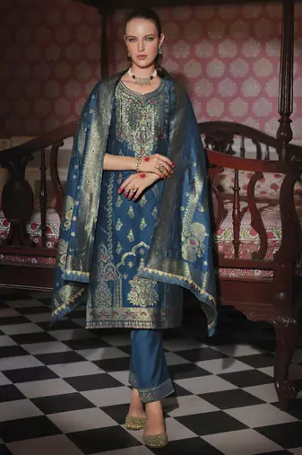 Teal-blue premium designer festive wear readymade suit