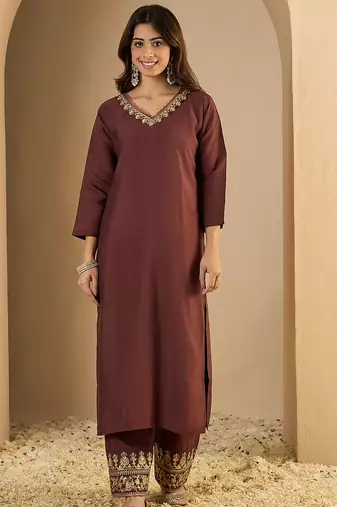 Coffee premium designer festive wear readymade suit