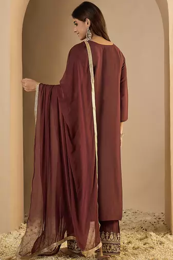 Coffee premium designer festive wear readymade suit