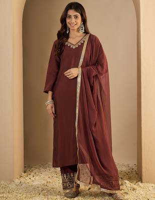 Coffee premium designer festive wear readymade suit 1